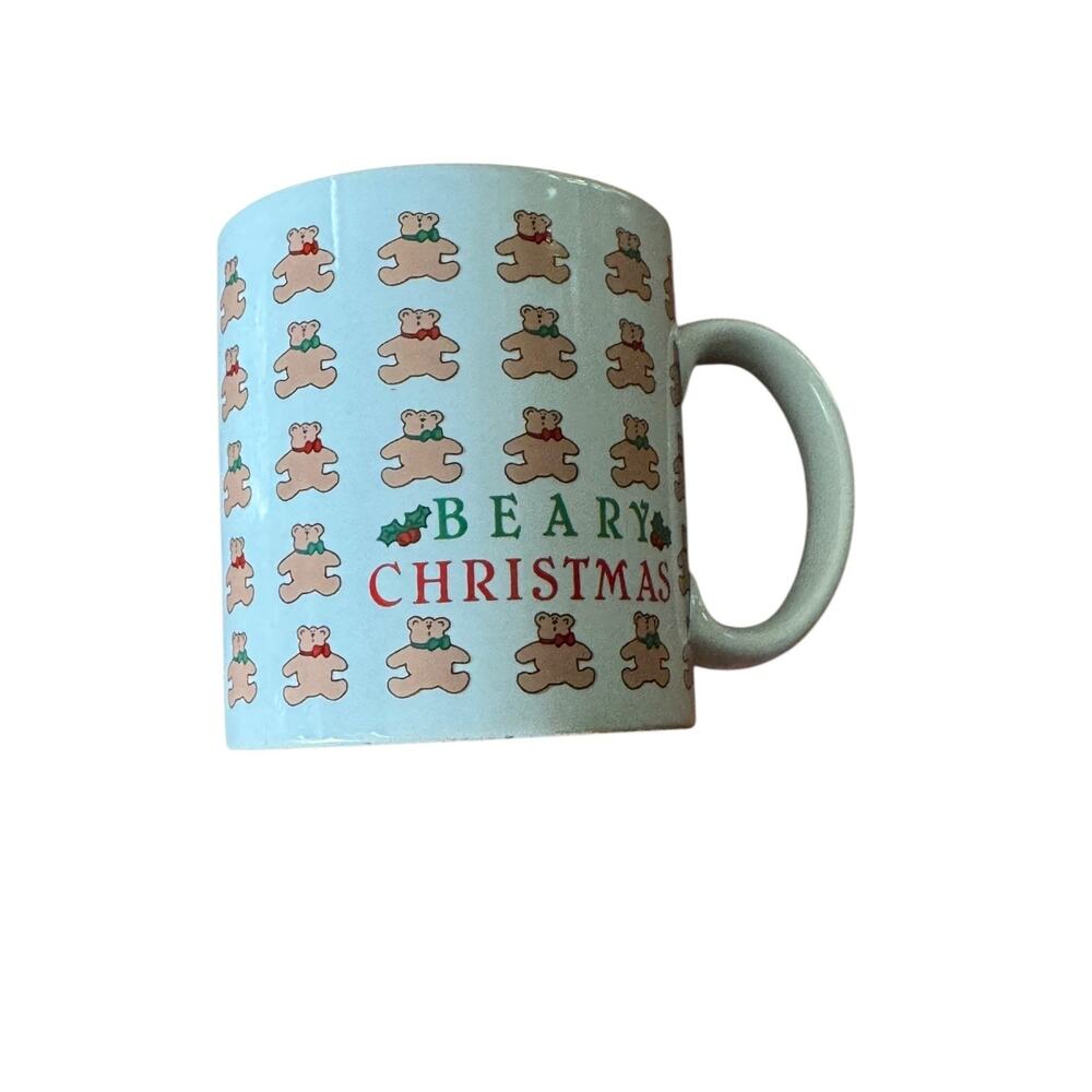 VTG Russ Berrie Beary Christmas Teddy Bear Mug Holiday Coffee Cup‎ Korea Ceramic
